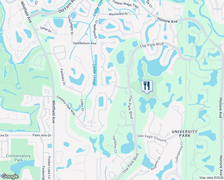 map of restaurants, bars, coffee shops, grocery stores, and more near 7612 Whitebridge Glen in Manatee County