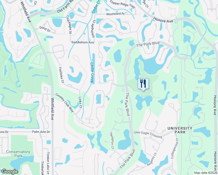 map of restaurants, bars, coffee shops, grocery stores, and more near 7612 Whitebridge Glen in Manatee County