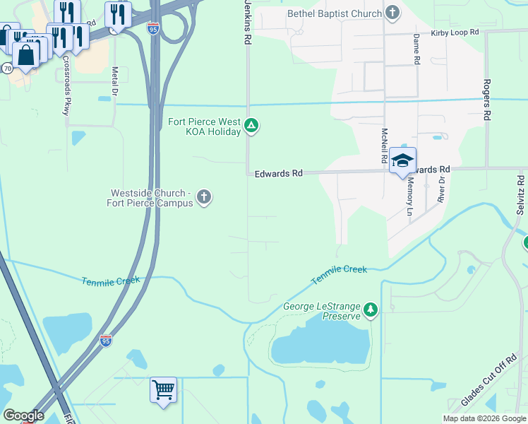 map of restaurants, bars, coffee shops, grocery stores, and more near 3318 South Jenkins Road in Fort Pierce