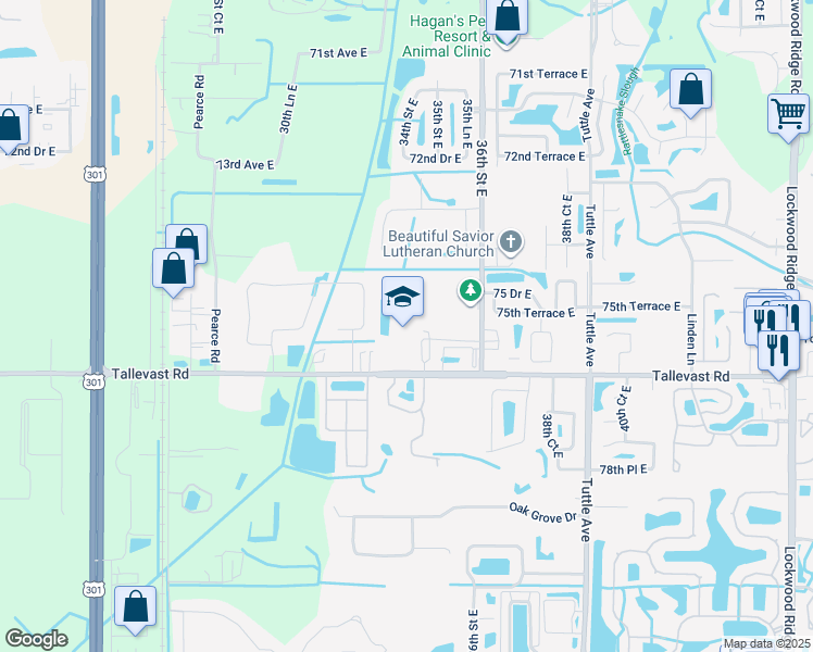 map of restaurants, bars, coffee shops, grocery stores, and more near 3415 Tallevast Road in Sarasota