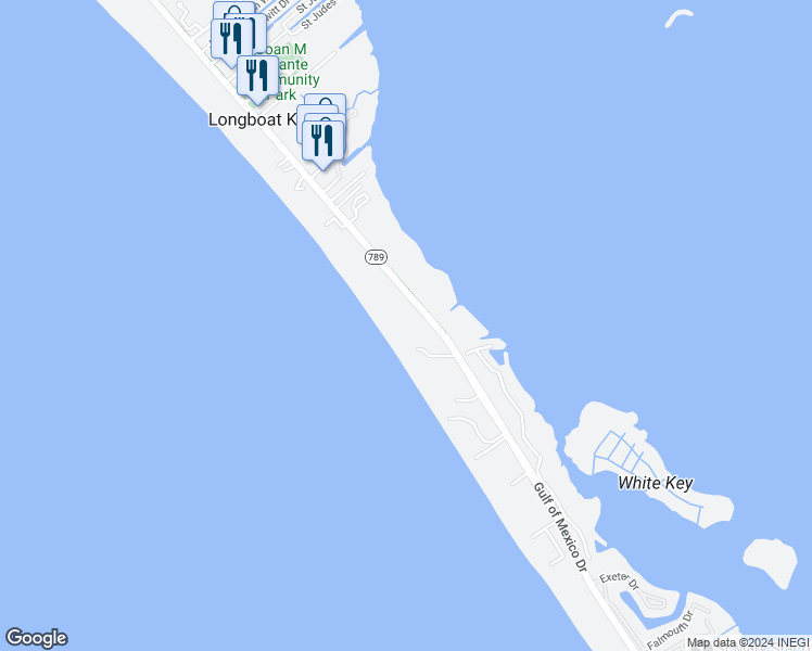 map of restaurants, bars, coffee shops, grocery stores, and more near 5055 Gulf of Mexico Drive in Longboat Key
