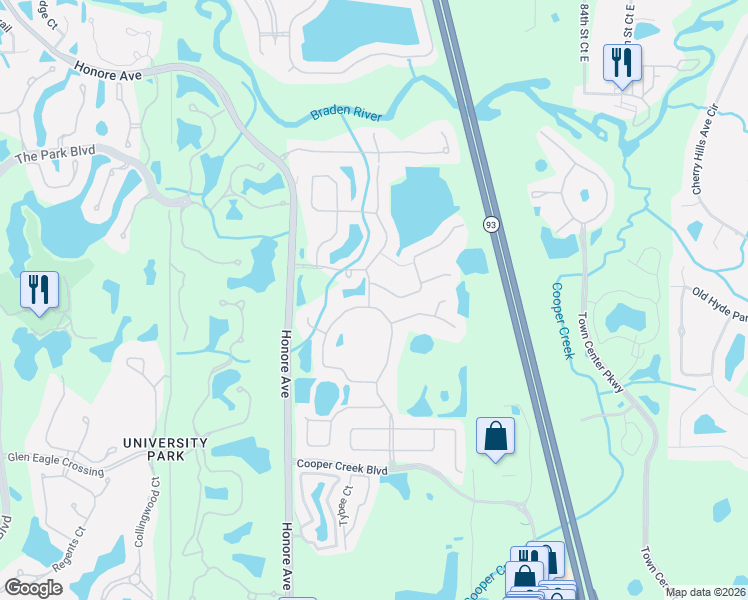 map of restaurants, bars, coffee shops, grocery stores, and more near 7604 Charleston Street in Bradenton