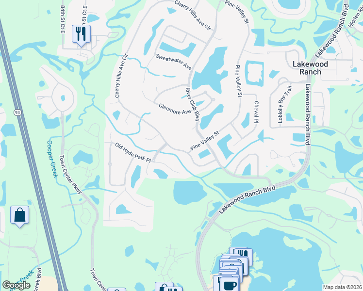 map of restaurants, bars, coffee shops, grocery stores, and more near 10127 Cherry Hills Avenue Circle in Bradenton