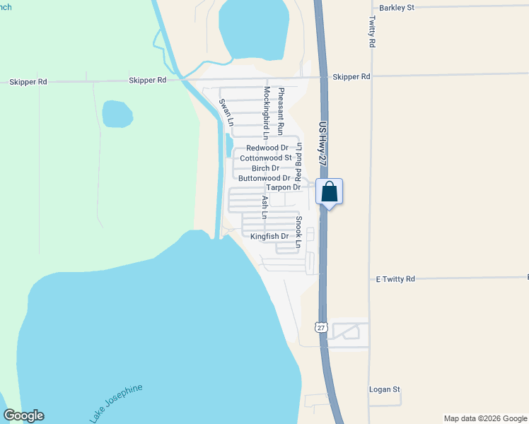 map of restaurants, bars, coffee shops, grocery stores, and more near Barracuda Drive in Sebring