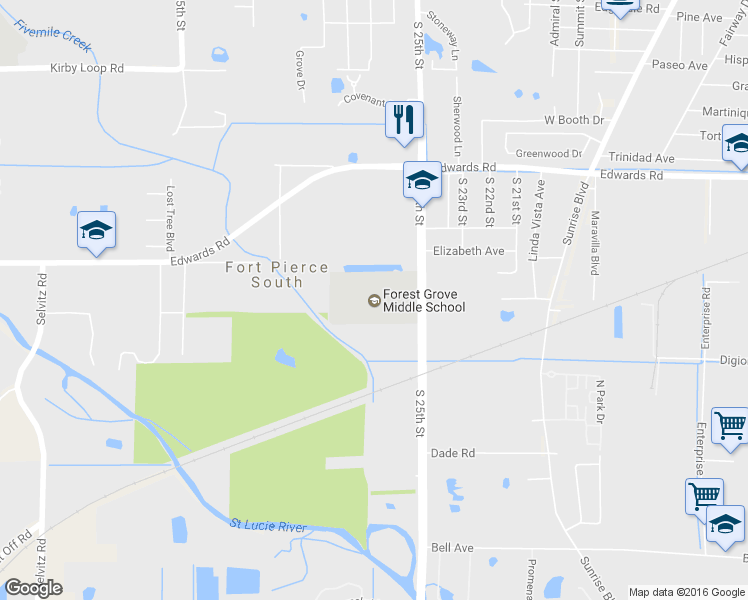 map of restaurants, bars, coffee shops, grocery stores, and more near 3201 South 25th Street in Fort Pierce