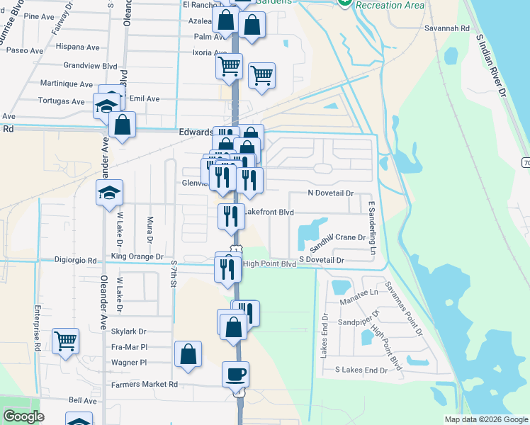 map of restaurants, bars, coffee shops, grocery stores, and more near 3224 U.S. 1 in Fort Pierce