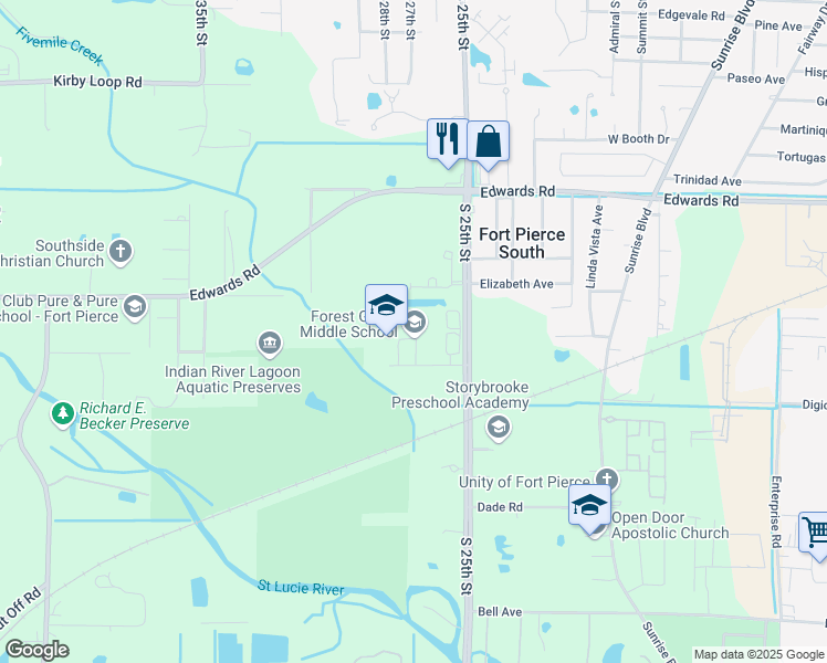 map of restaurants, bars, coffee shops, grocery stores, and more near 3201 South 25th Street in Fort Pierce