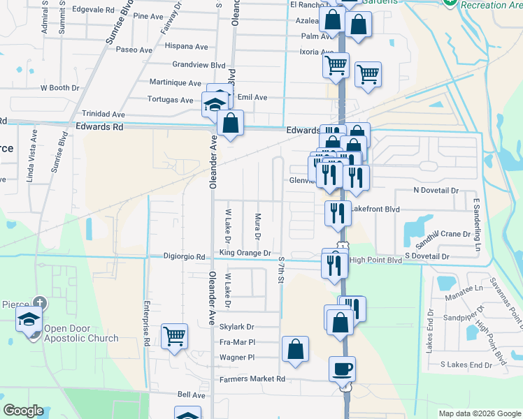 map of restaurants, bars, coffee shops, grocery stores, and more near 3208 Mura Drive in Fort Pierce