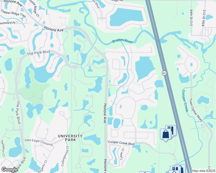 map of restaurants, bars, coffee shops, grocery stores, and more near 7600 7 Oaks Drive in Bradenton
