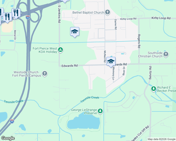map of restaurants, bars, coffee shops, grocery stores, and more near 113 Westglen Drive in Fort Pierce