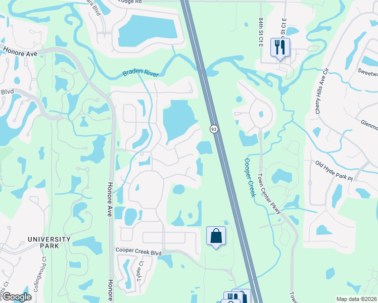 map of restaurants, bars, coffee shops, grocery stores, and more near 8203 Tabbystone Place in Bradenton