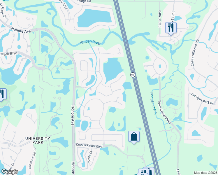 map of restaurants, bars, coffee shops, grocery stores, and more near 8121 Indigo Ridge Terrace in Bradenton