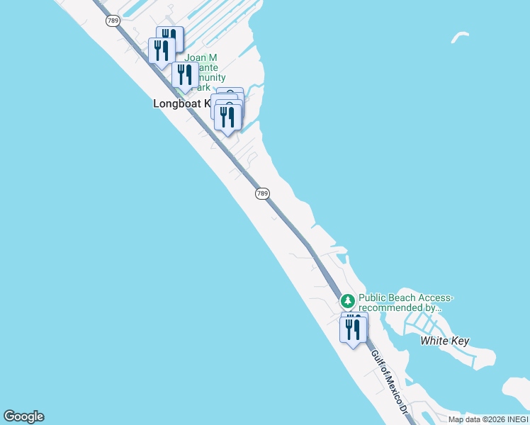 map of restaurants, bars, coffee shops, grocery stores, and more near 5135 Gulf of Mexico Drive in Longboat Key