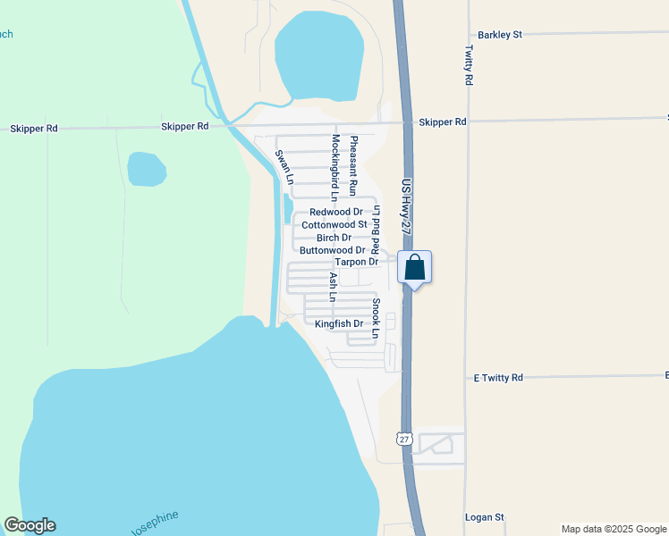map of restaurants, bars, coffee shops, grocery stores, and more near Ash Lane in Sebring