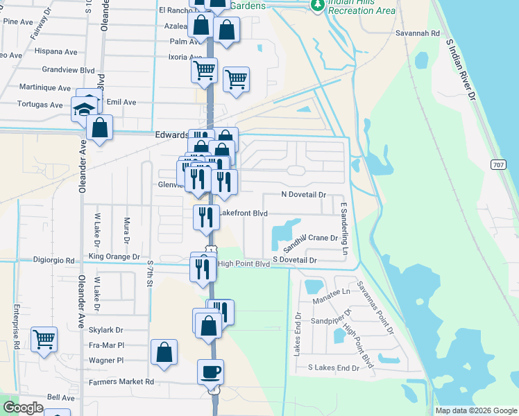 map of restaurants, bars, coffee shops, grocery stores, and more near 3224 U.S. 1 in Fort Pierce