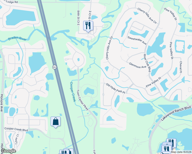 map of restaurants, bars, coffee shops, grocery stores, and more near 13 Vista Way in Bradenton