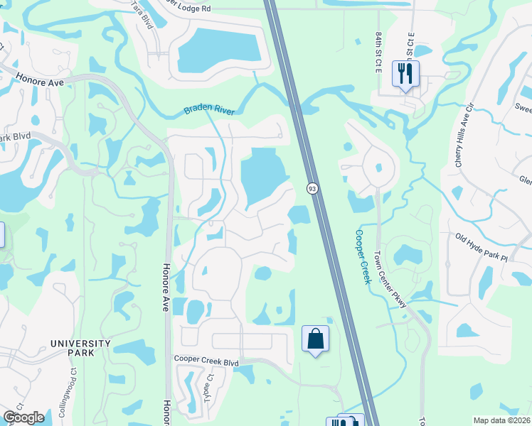 map of restaurants, bars, coffee shops, grocery stores, and more near 8203 Tabbystone Place in Bradenton