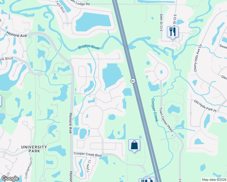 map of restaurants, bars, coffee shops, grocery stores, and more near 8203 Tabbystone Place in Bradenton