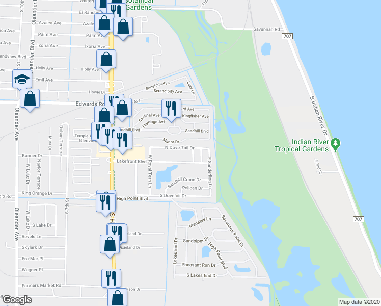 map of restaurants, bars, coffee shops, grocery stores, and more near 1733 North Dovetail Drive in Fort Pierce