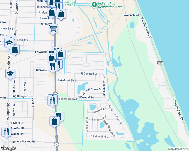 map of restaurants, bars, coffee shops, grocery stores, and more near 1739 North Dove Tail Drive in Fort Pierce