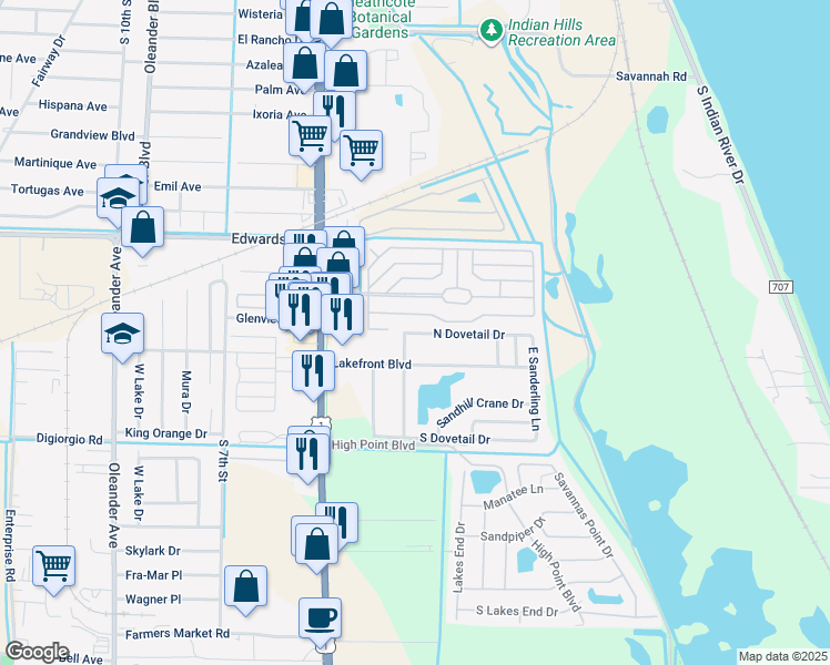map of restaurants, bars, coffee shops, grocery stores, and more near 1716 North Dove Tail Drive in Fort Pierce