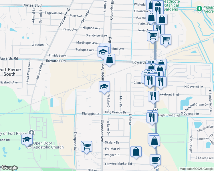 map of restaurants, bars, coffee shops, grocery stores, and more near 3143 Naylor Terrace in Fort Pierce
