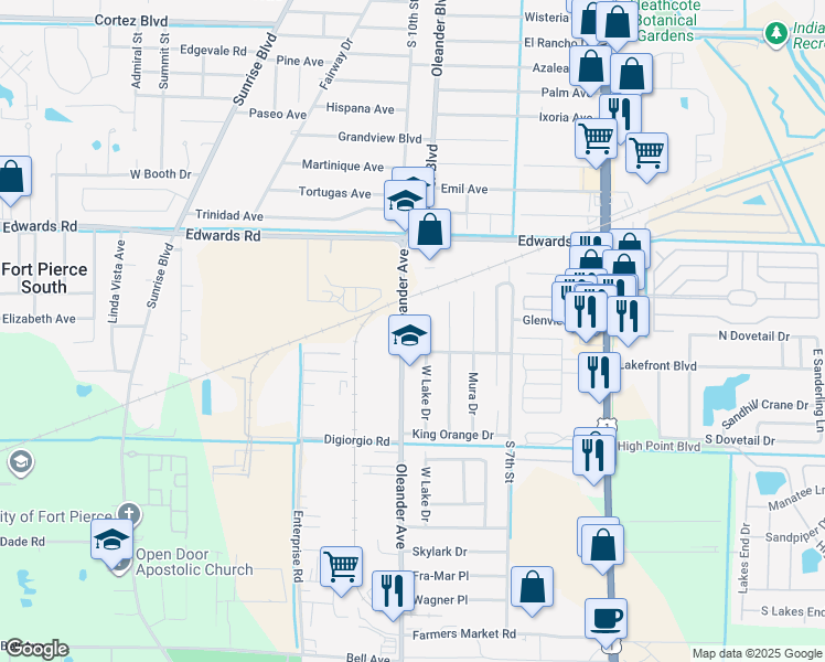 map of restaurants, bars, coffee shops, grocery stores, and more near 3099 Oleander Avenue in Fort Pierce