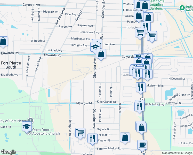 map of restaurants, bars, coffee shops, grocery stores, and more near 3099 Oleander Avenue in Fort Pierce