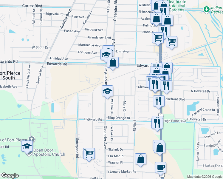 map of restaurants, bars, coffee shops, grocery stores, and more near 3143 Naylor Terrace in Fort Pierce