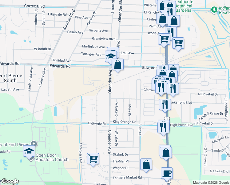 map of restaurants, bars, coffee shops, grocery stores, and more near 3143 Naylor Terrace in Fort Pierce