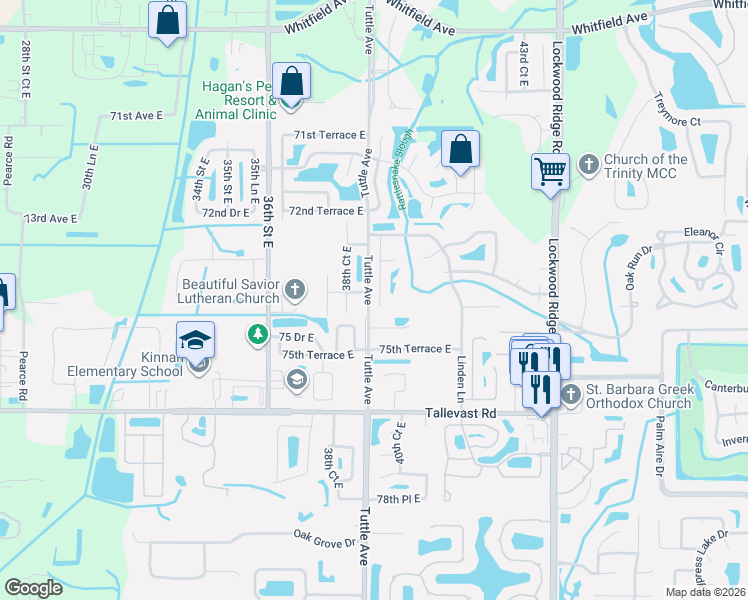 map of restaurants, bars, coffee shops, grocery stores, and more near 7440 39th Court East in Sarasota