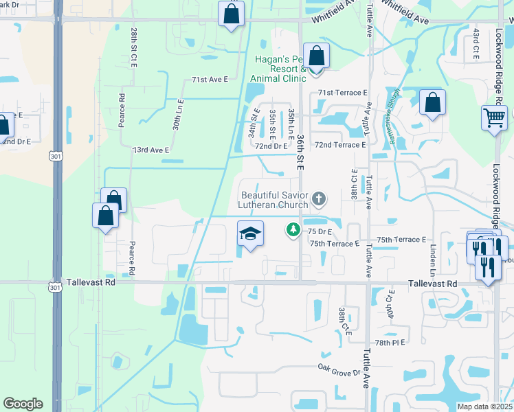 map of restaurants, bars, coffee shops, grocery stores, and more near 7416 Prospect Road in Sarasota