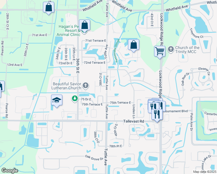 map of restaurants, bars, coffee shops, grocery stores, and more near 7440 39th Court East in Sarasota