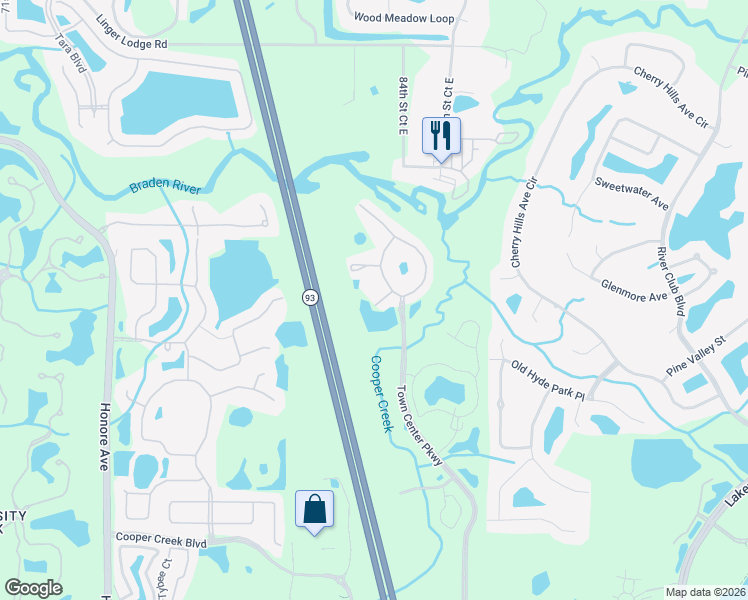 map of restaurants, bars, coffee shops, grocery stores, and more near 8705 Spruce Hills Court in Lakewood Ranch