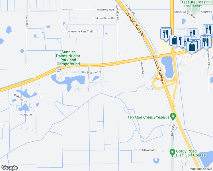 map of restaurants, bars, coffee shops, grocery stores, and more near 3116 Yellowstone Circle in Fort Pierce