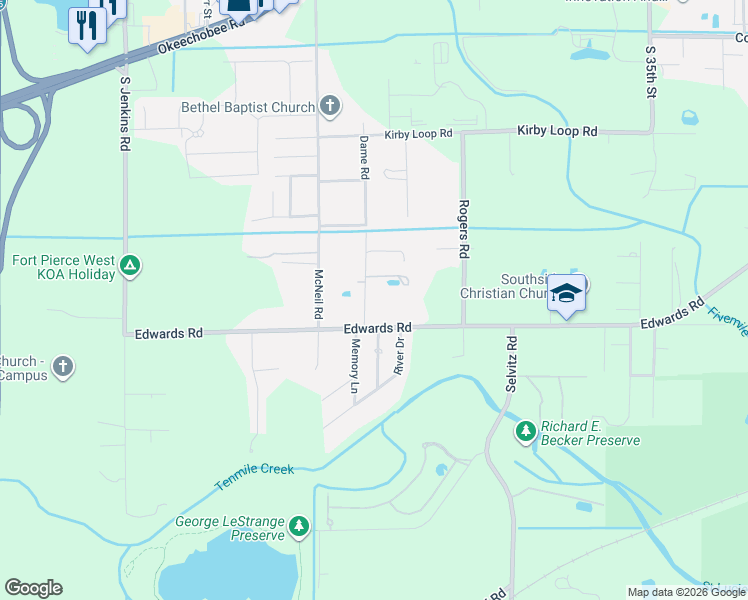 map of restaurants, bars, coffee shops, grocery stores, and more near 4621 Edwards Road in Fort Pierce