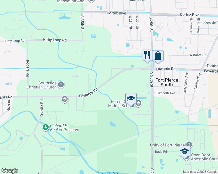 map of restaurants, bars, coffee shops, grocery stores, and more near 3110 Old Edwards Road in Fort Pierce