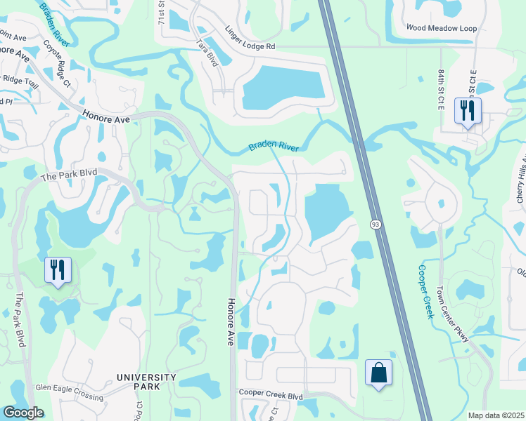 map of restaurants, bars, coffee shops, grocery stores, and more near 7739 Heyward Circle in Bradenton