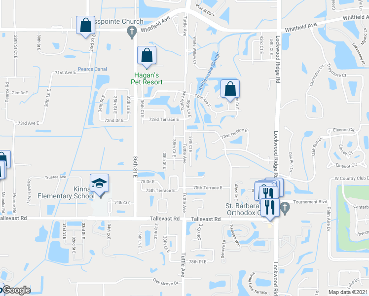 map of restaurants, bars, coffee shops, grocery stores, and more near Tuttle Avenue in Sarasota