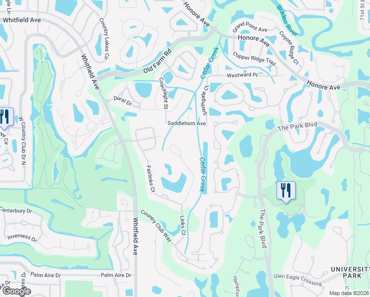 map of restaurants, bars, coffee shops, grocery stores, and more near 7313 Links Court in Sarasota