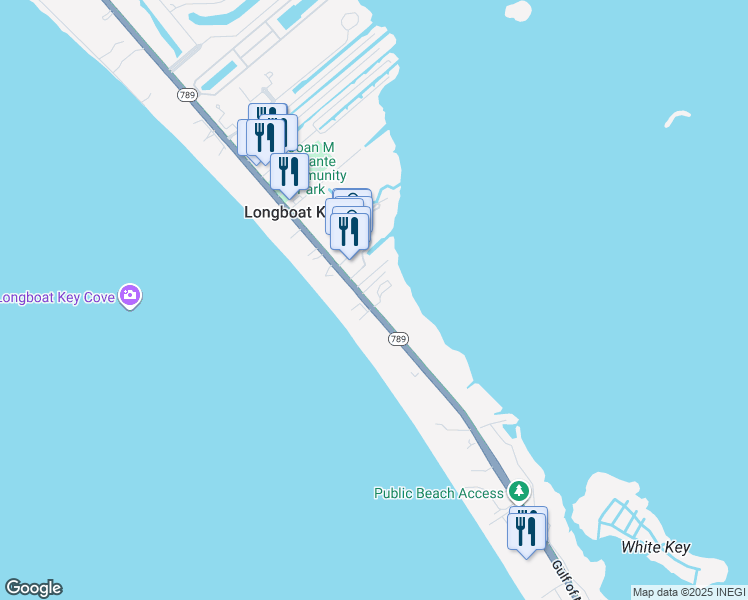 map of restaurants, bars, coffee shops, grocery stores, and more near 5310 Gulf of Mexico Drive in Longboat Key