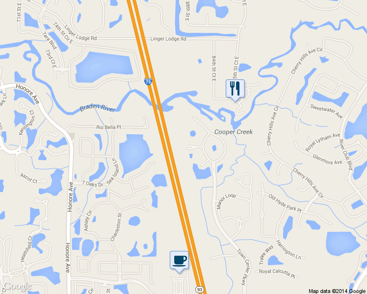 map of restaurants, bars, coffee shops, grocery stores, and more near 8618 Majestic Elm Court in Lakewood Ranch