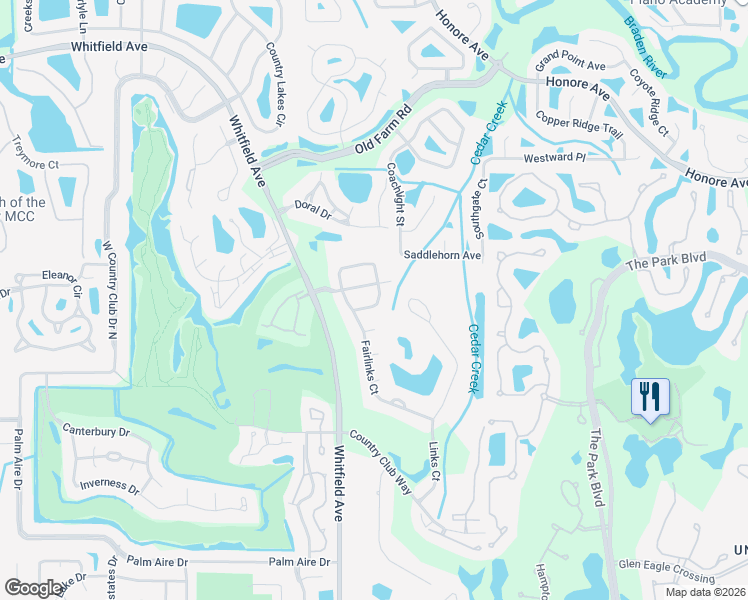 map of restaurants, bars, coffee shops, grocery stores, and more near 5845 Fairwoods Circle in Sarasota