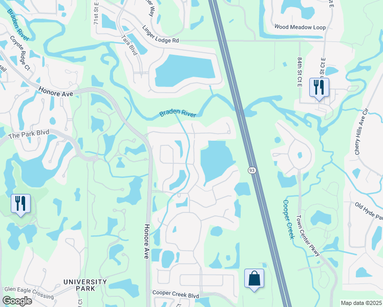map of restaurants, bars, coffee shops, grocery stores, and more near 7330 Meeting Street in Bradenton