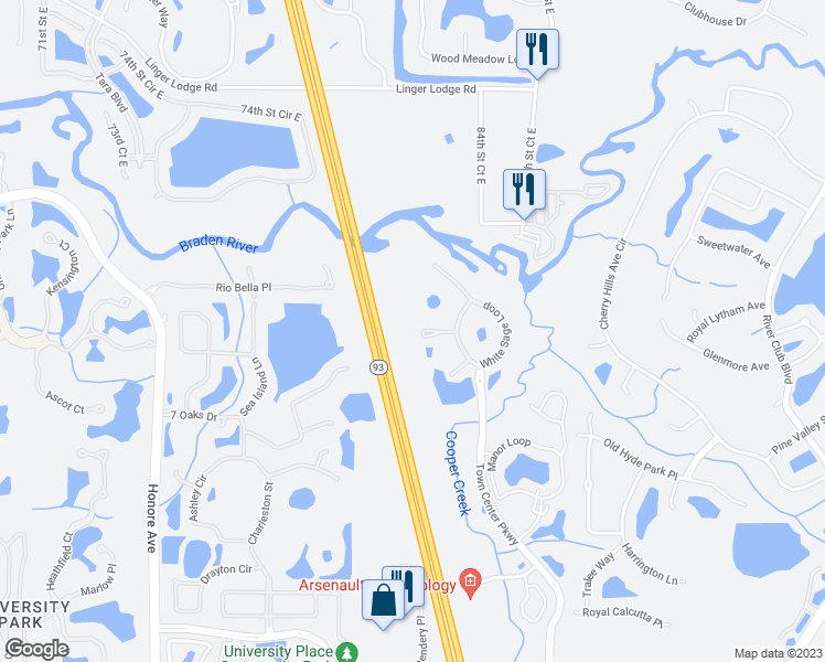 map of restaurants, bars, coffee shops, grocery stores, and more near 8618 Majestic Elm Court in Lakewood Ranch