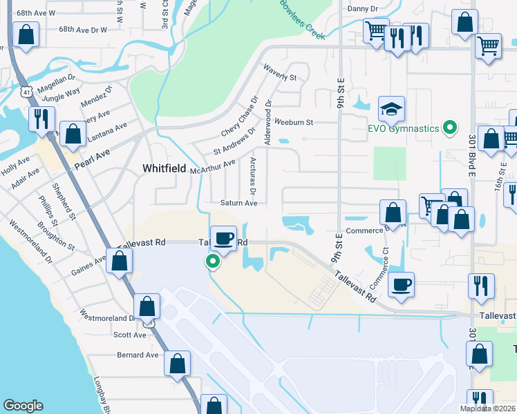 map of restaurants, bars, coffee shops, grocery stores, and more near 704 Saturn Avenue in Sarasota