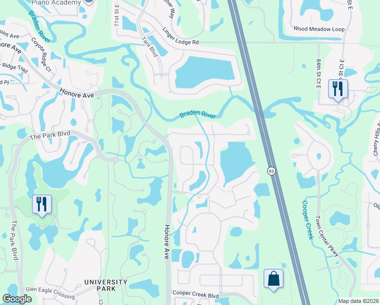 map of restaurants, bars, coffee shops, grocery stores, and more near 7727 Heyward Circle in Bradenton