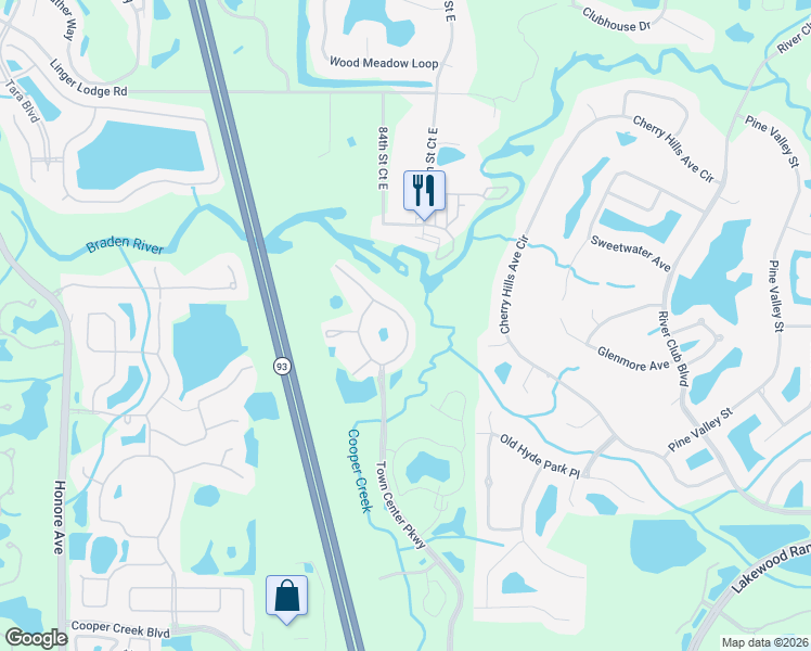 map of restaurants, bars, coffee shops, grocery stores, and more near 8958 White Sage Loop in Bradenton