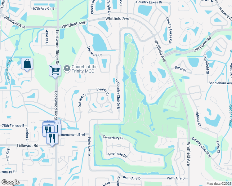 map of restaurants, bars, coffee shops, grocery stores, and more near 7352 West Country Club Drive North in Sarasota