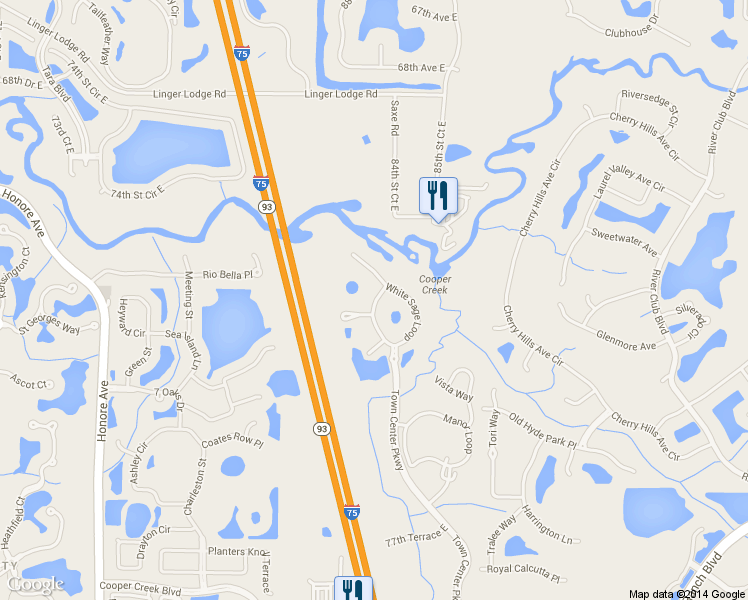map of restaurants, bars, coffee shops, grocery stores, and more near 8653 Majestic Elm Court in Lakewood Ranch